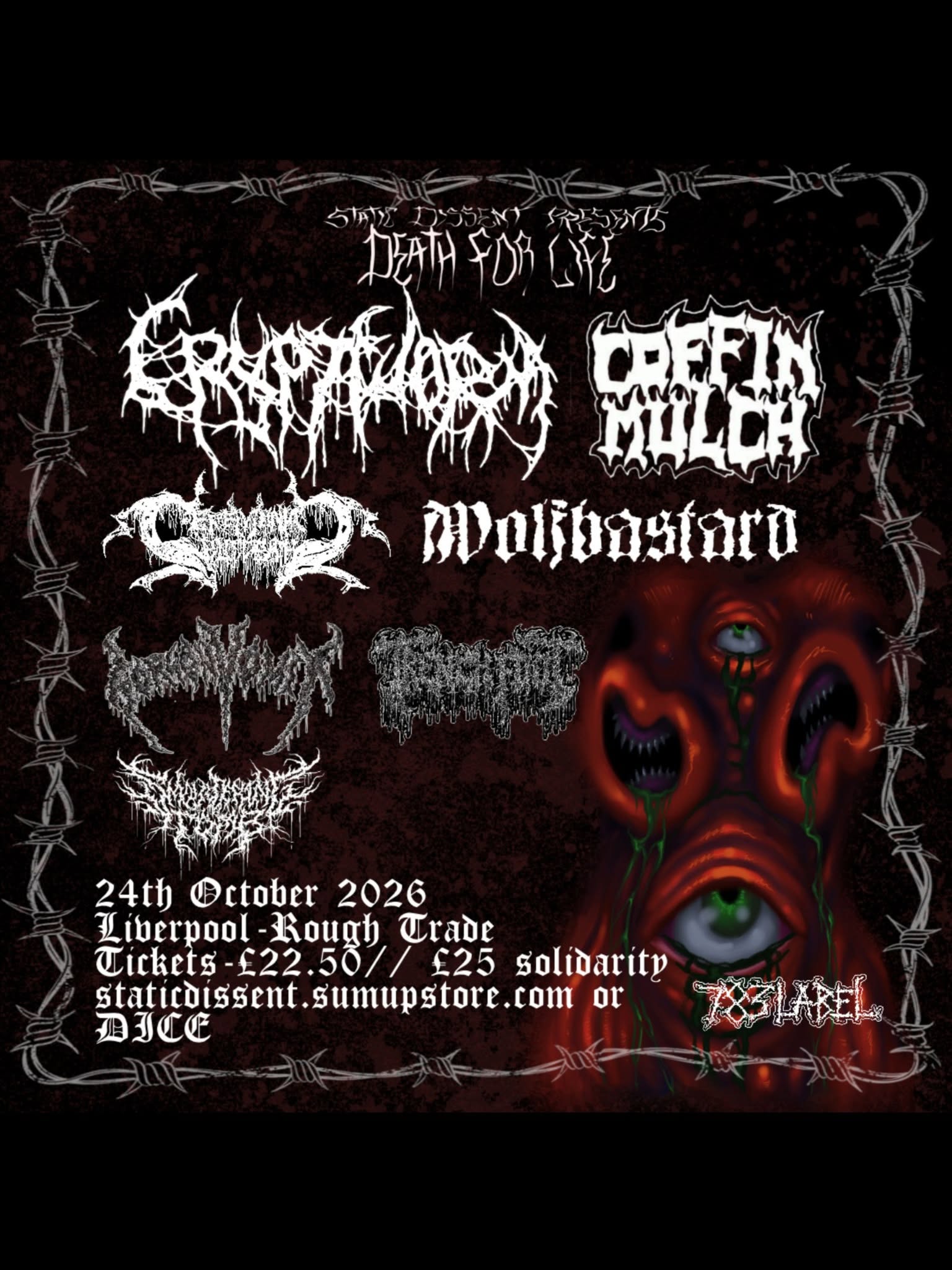 DEATH FOR LIFE - CRYPTWORM, COFFIN MULCH, CEREMONIAL BLOODBATH + MORE — gig artwork
