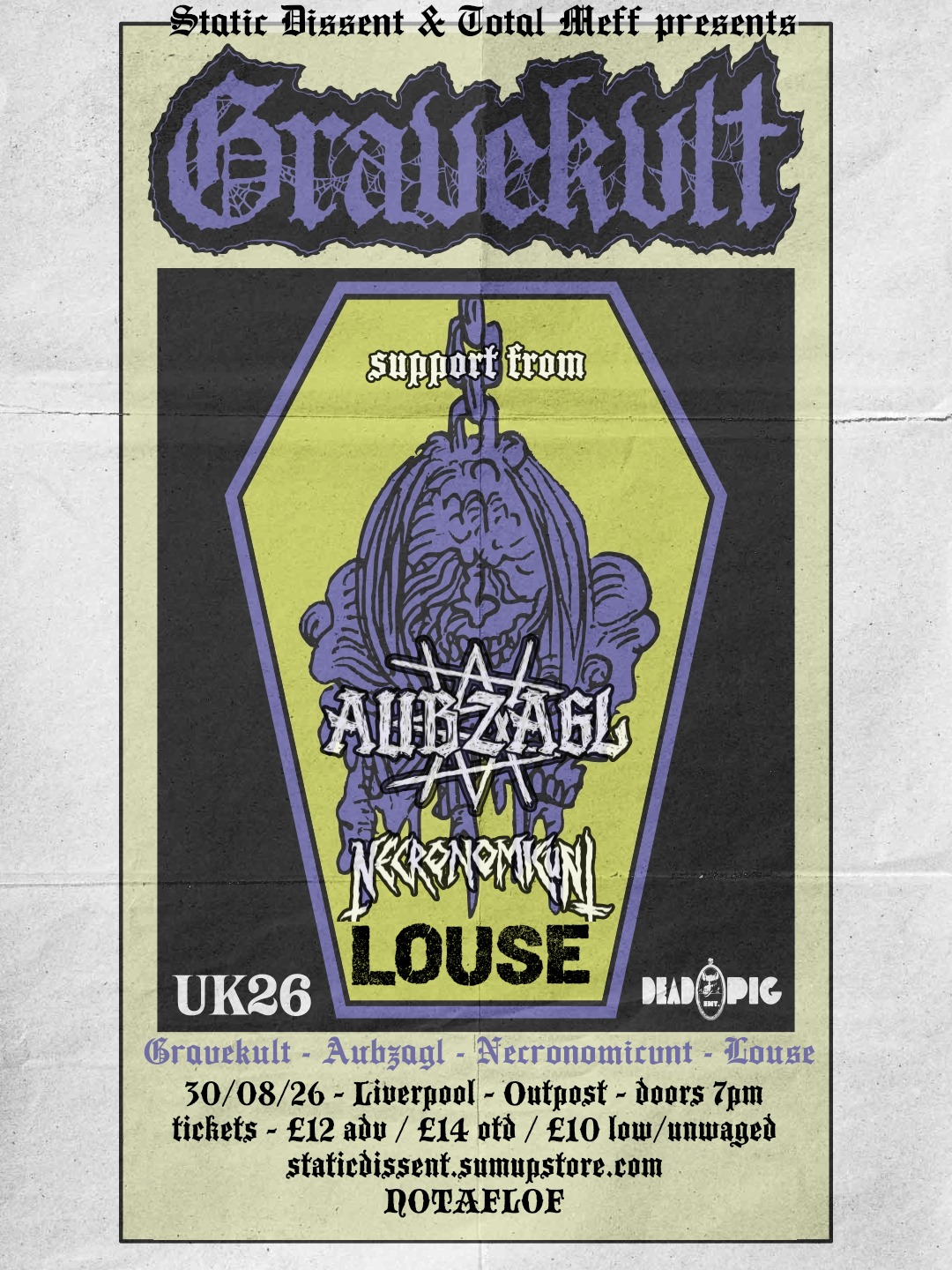 GRAVEKVLT, AUBZAGL, NECRONOMICUNT, LOUSE — gig artwork
