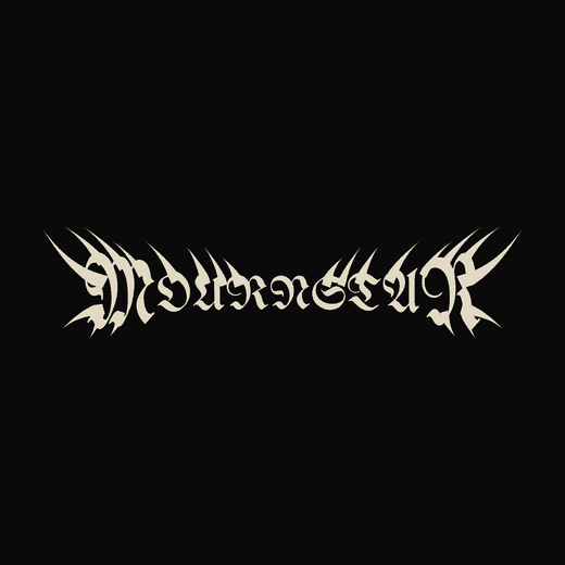 Black Metal band logo in Blackletter, straight, overgrown spikes, symmetric thorns, horns shape