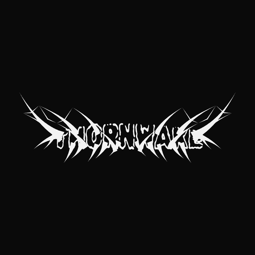 Black Metal band logo in Burned, straight, barely legible spikes, symmetric thorns, bridge shape