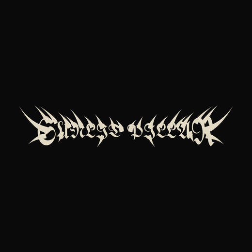 Blackgaze band logo in Blackletter, straight, overgrown spikes, symmetric thorns, horns shape