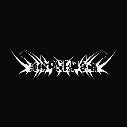 Death Metal band logo in Burned, straight, barely legible spikes, symmetric thorns, bridge shape