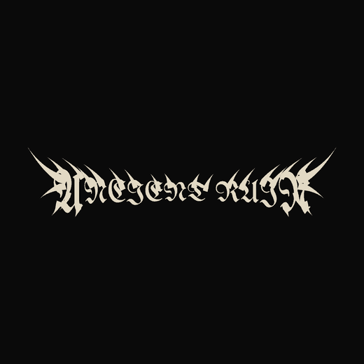 Doom Metal band logo in Blackletter, straight, overgrown spikes, symmetric thorns, horns shape