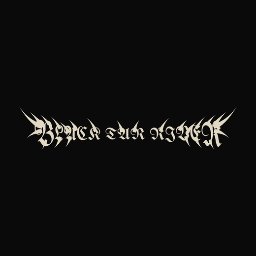 Sludge Metal band logo in Blackletter, straight, overgrown spikes, symmetric thorns, horns shape