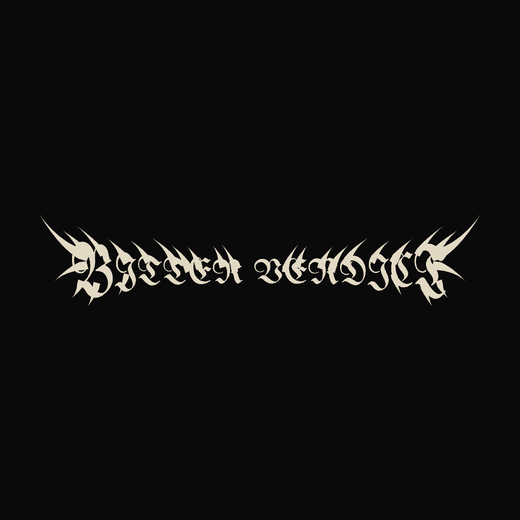 Thrash Metal band logo in Blackletter, straight, overgrown spikes, symmetric thorns, horns shape