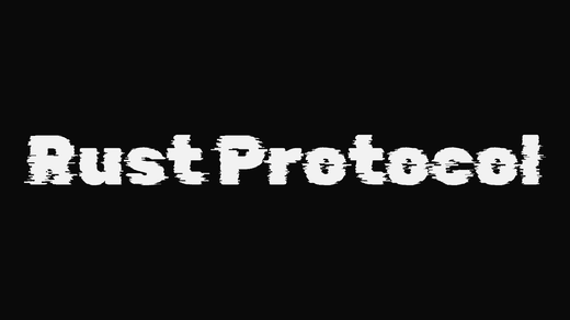 Rust Protocol band logo in the Glitch font