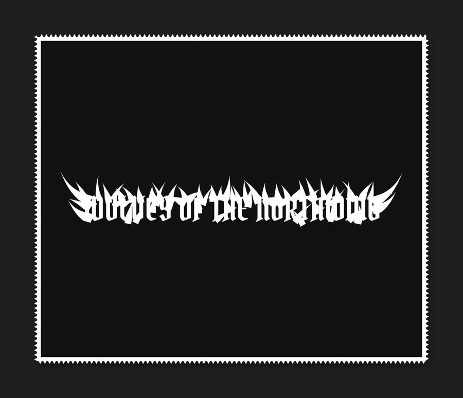 Black metal back patch: a spiked logo embroidered in white thread on black twill
