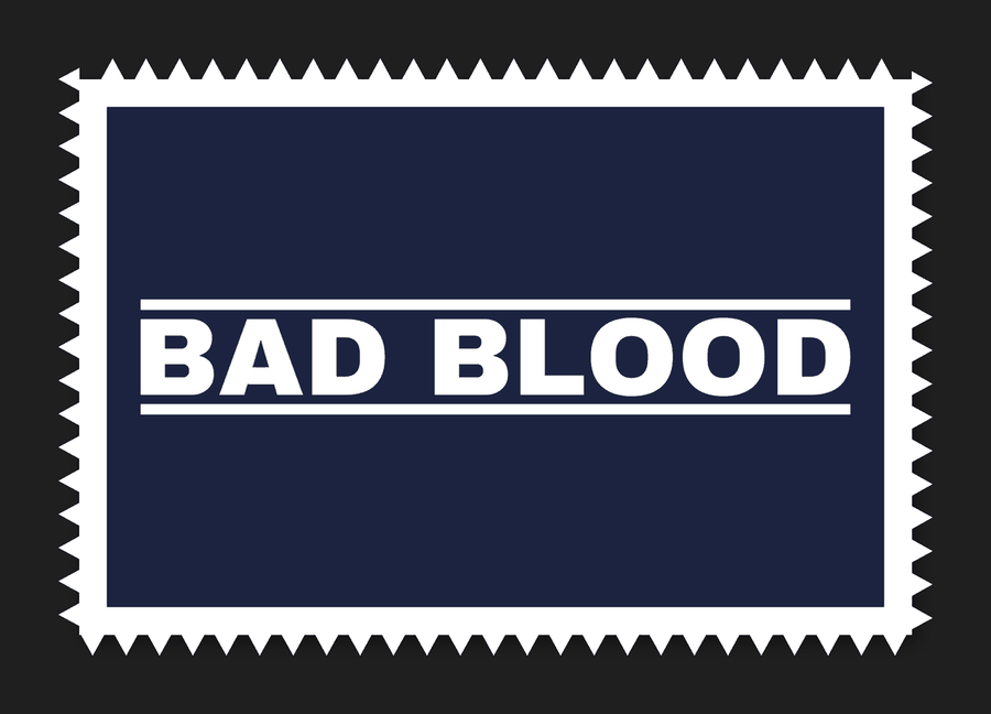 Hardcore woven patch: a ruled wordmark in white on navy twill