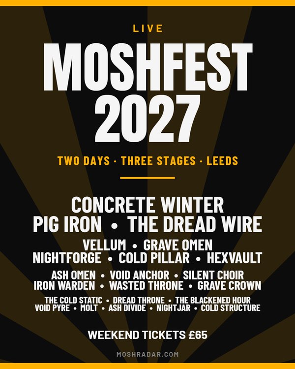 Festival poster example: the Moshfest 2027 lineup in four tiers, headliners biggest and each tier below a size smaller
