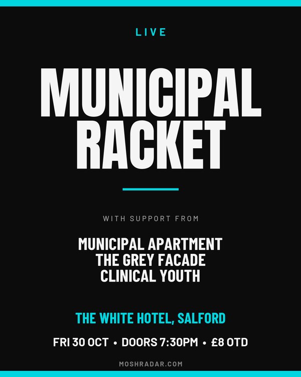 Post-Punk gig poster example — Municipal Racket at The White Hotel, Salford