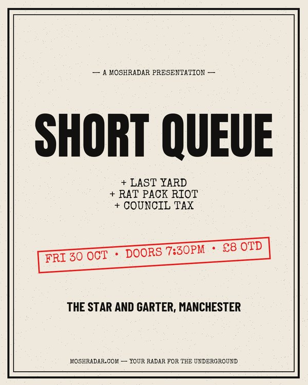 Punk gig poster example — Short Queue at The Star and Garter, Manchester