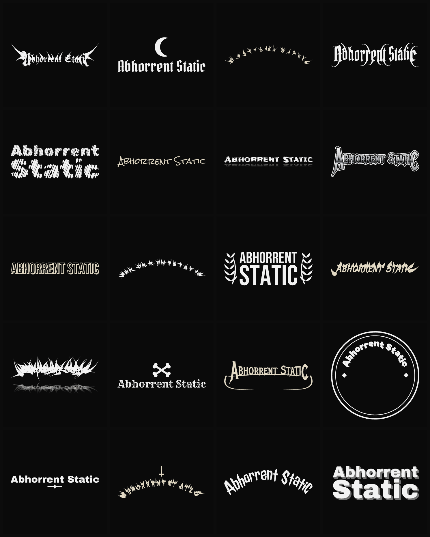 Twenty Abhorrent Static band logo ideas — different faces, treatments and spike settings