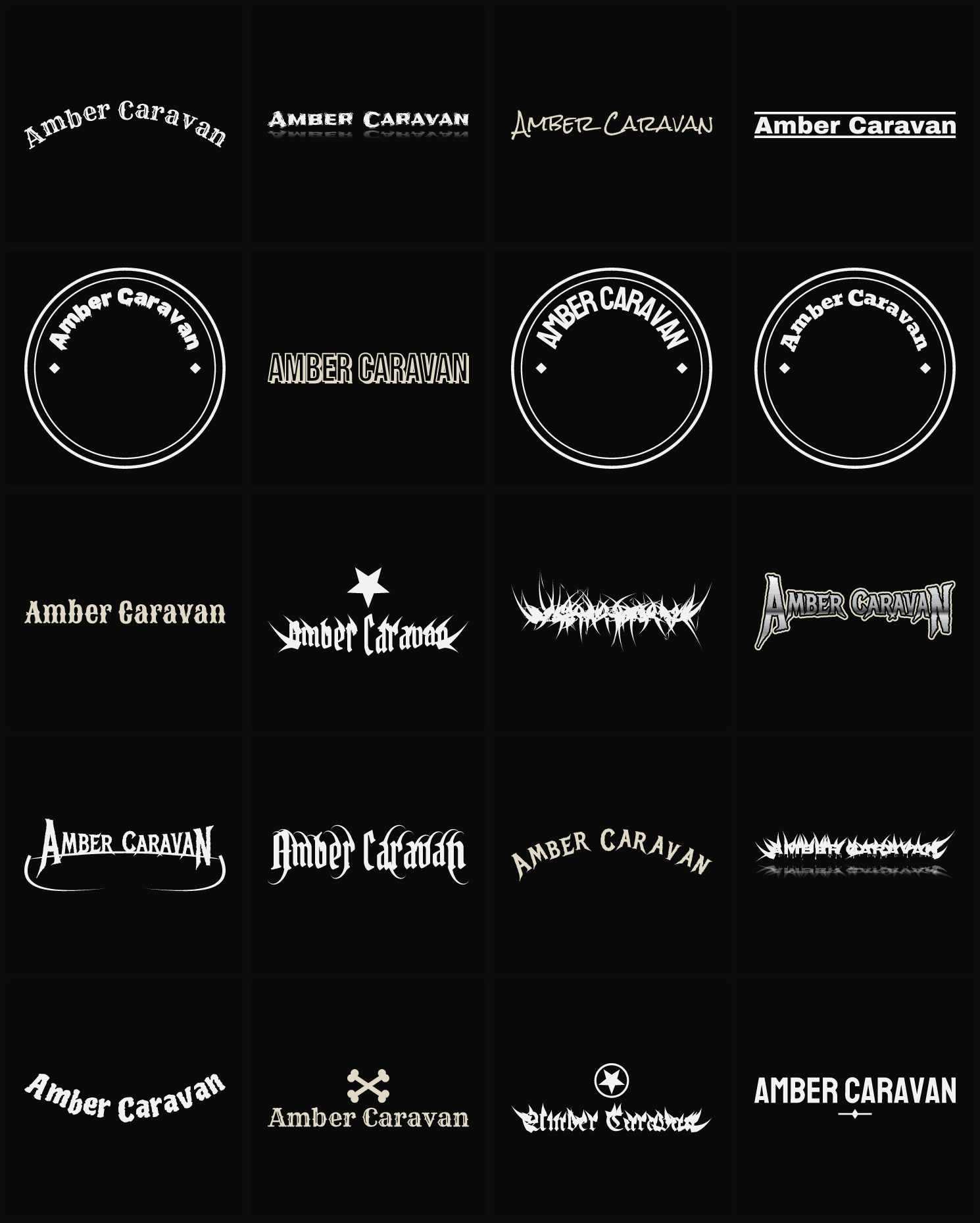 Twenty Amber Caravan band logo ideas — different faces, treatments and spike settings