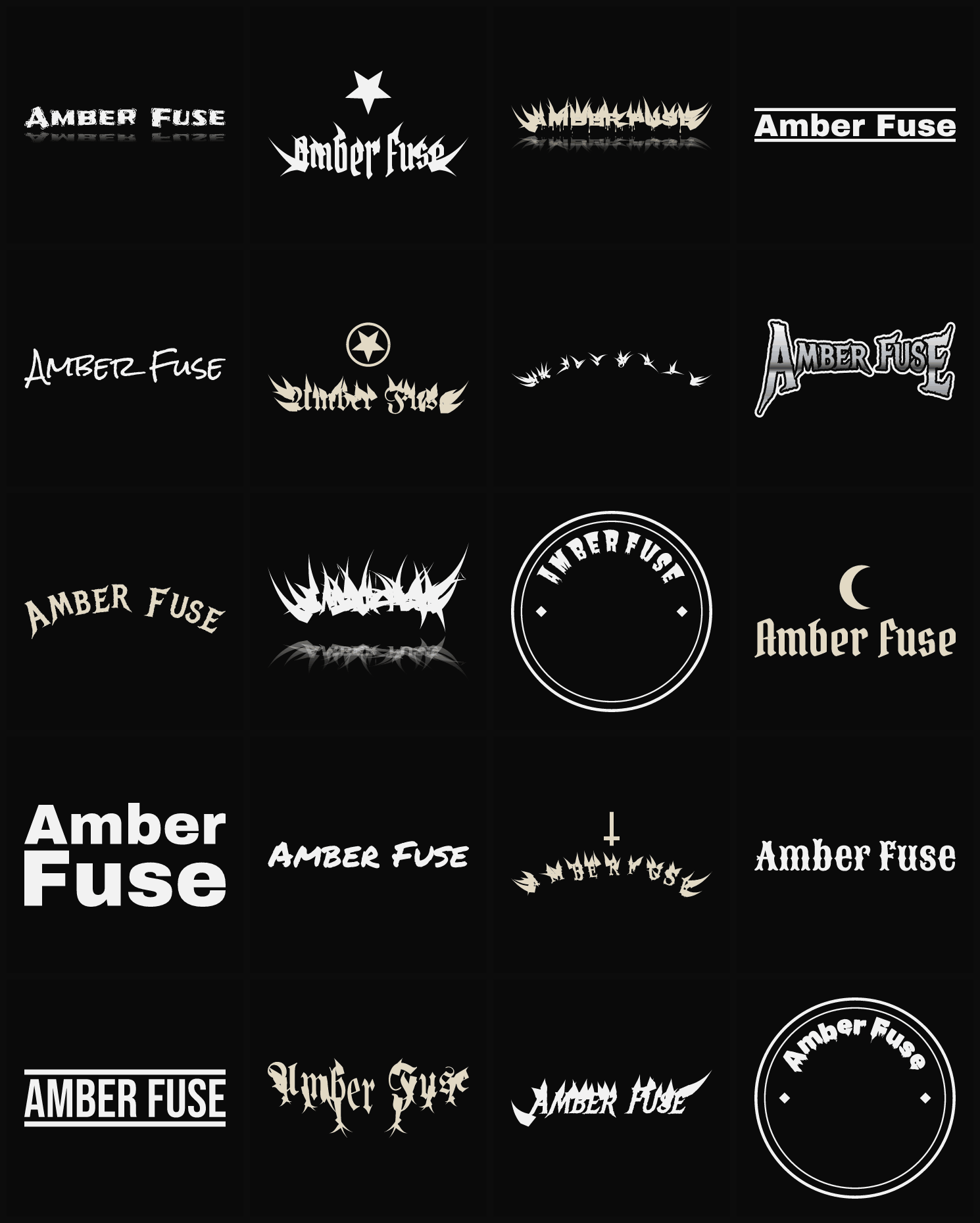 Twenty Amber Fuse band logo ideas — different faces, treatments and spike settings