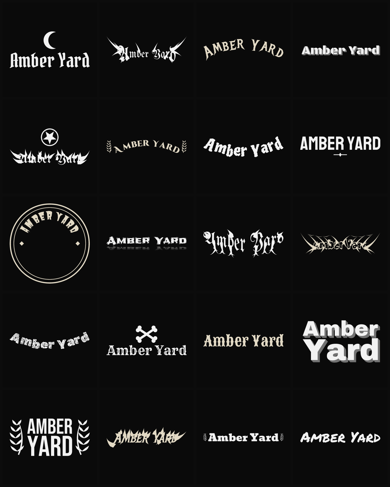 Twenty Amber Yard band logo ideas — different faces, treatments and spike settings