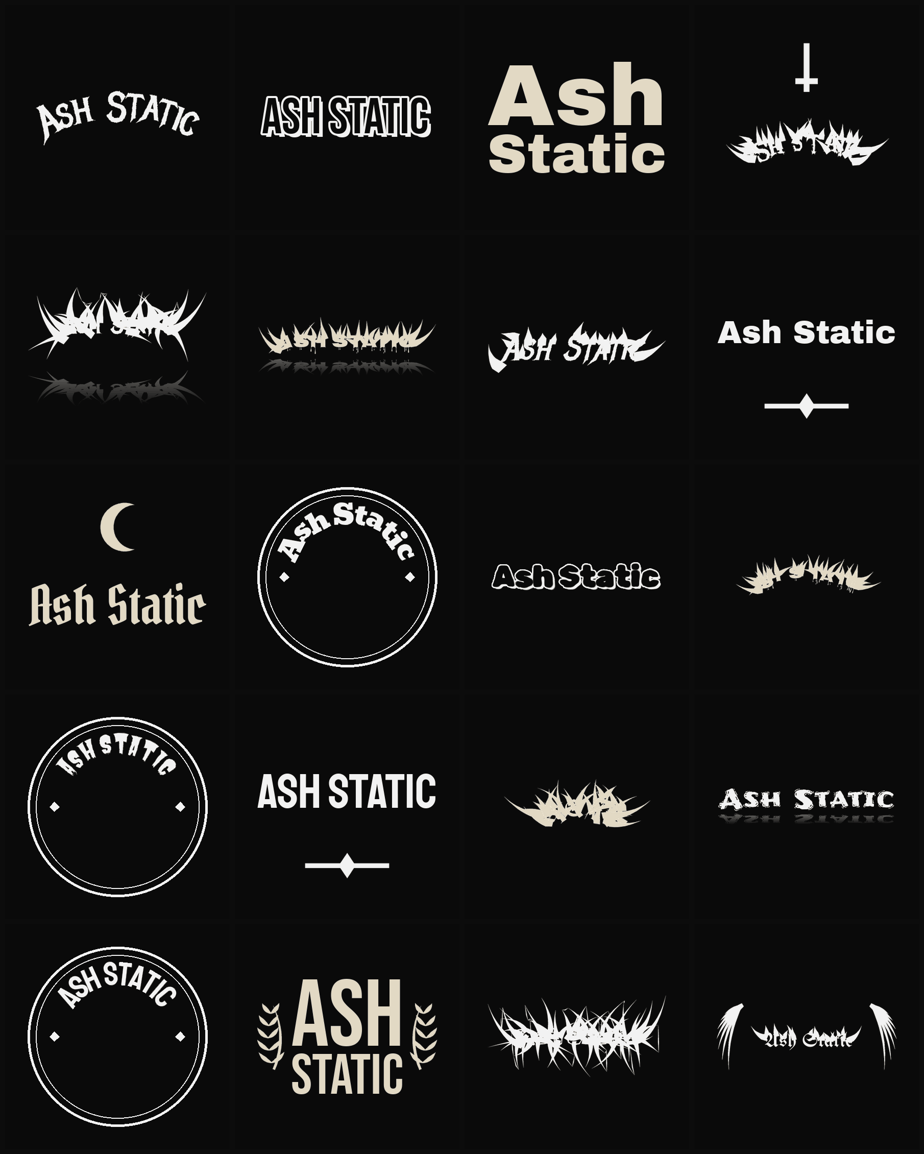 Twenty Ash Static band logo ideas — different faces, treatments and spike settings
