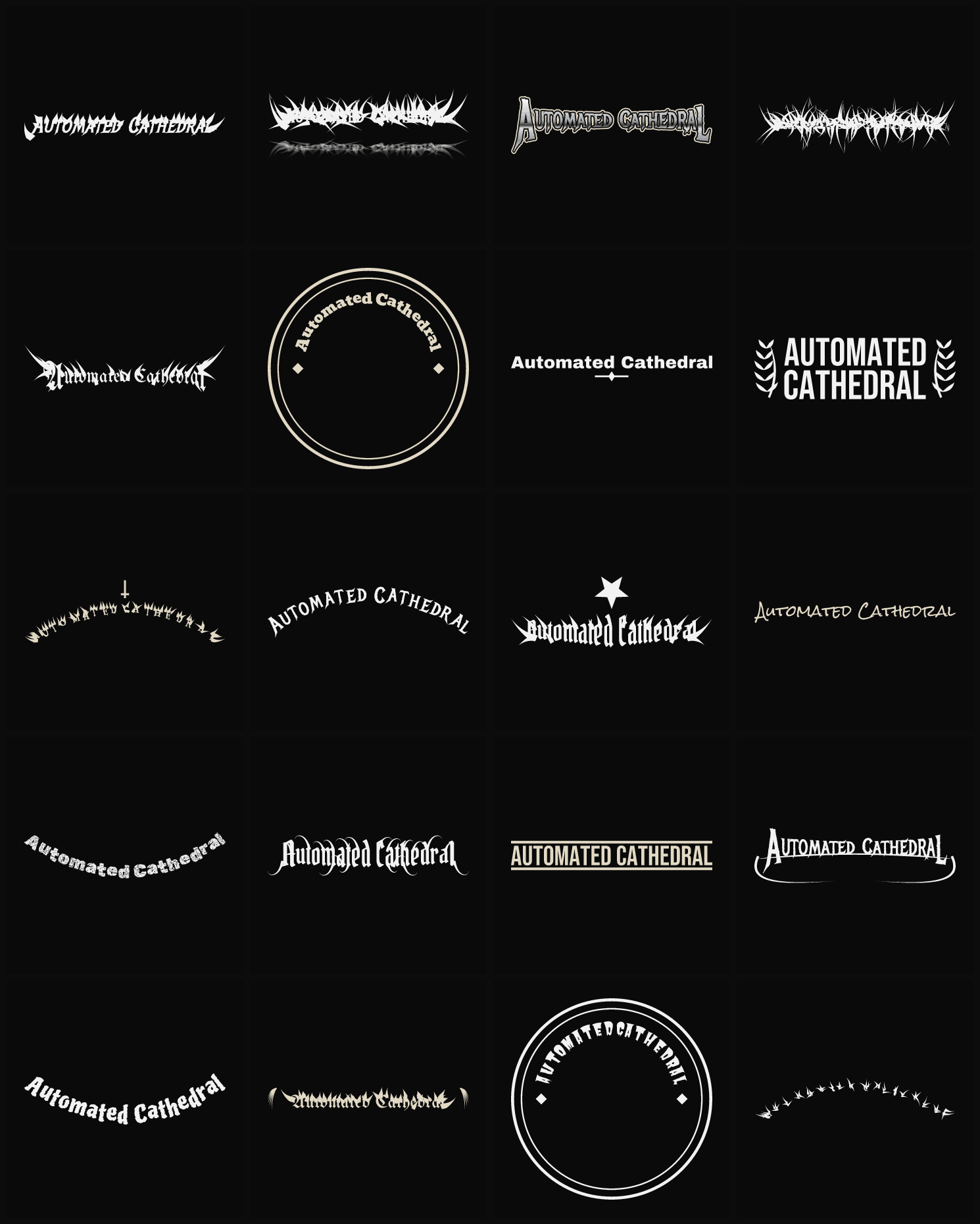 Twenty Automated Cathedral band logo ideas — different faces, treatments and spike settings