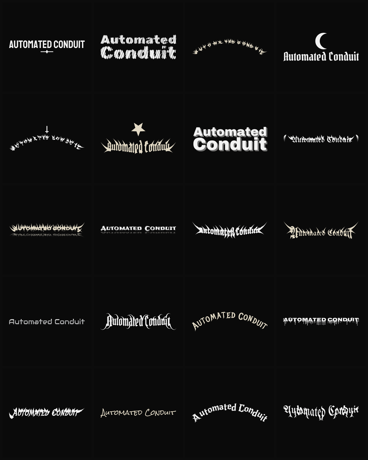 Twenty Automated Conduit band logo ideas — different faces, treatments and spike settings