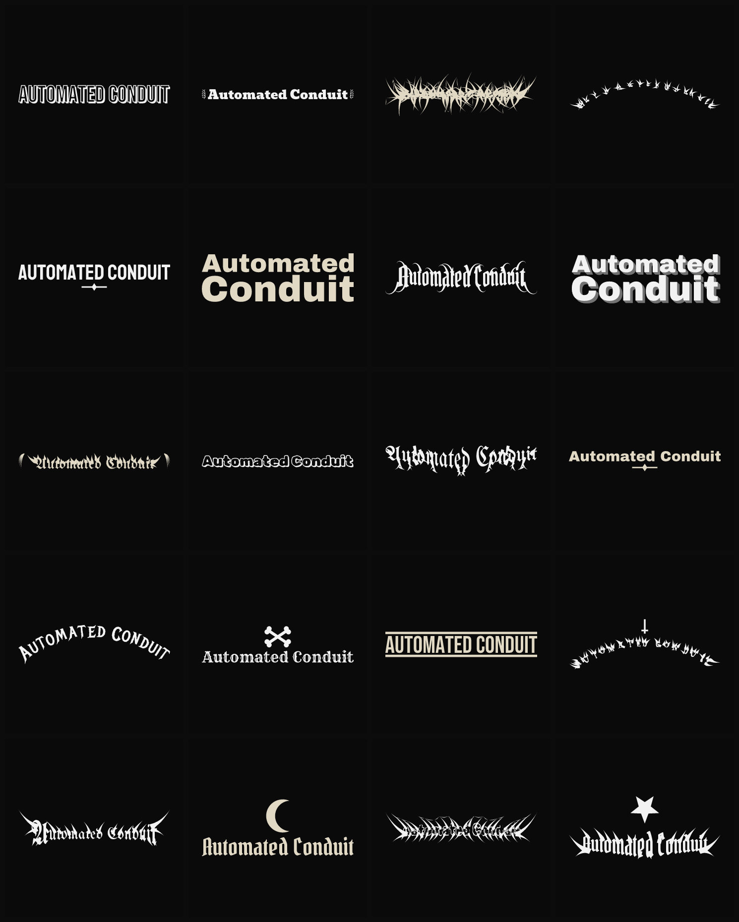 Twenty Automated Conduit band logo ideas — different faces, treatments and spike settings