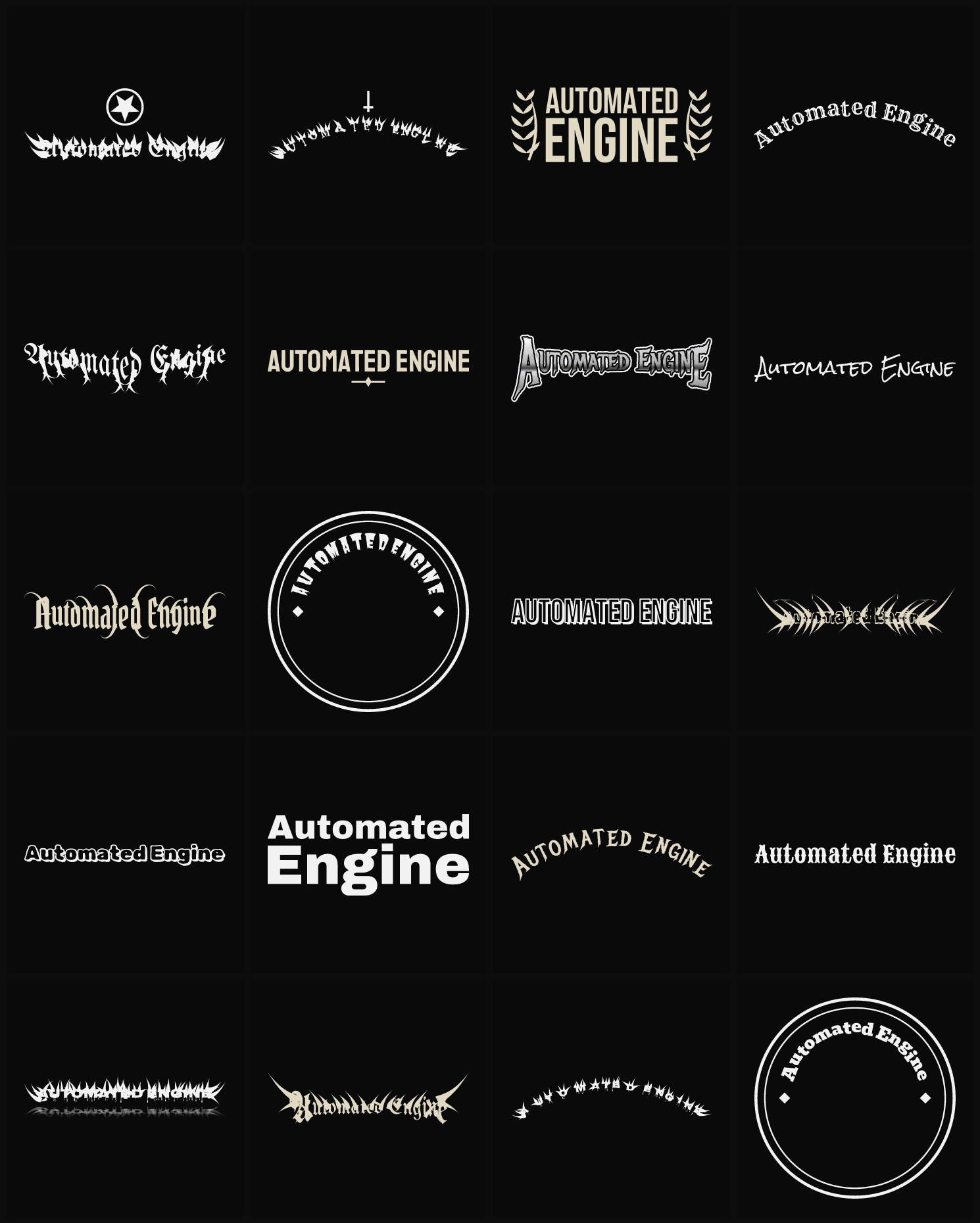 Twenty Automated Engine band logo ideas — different faces, treatments and spike settings
