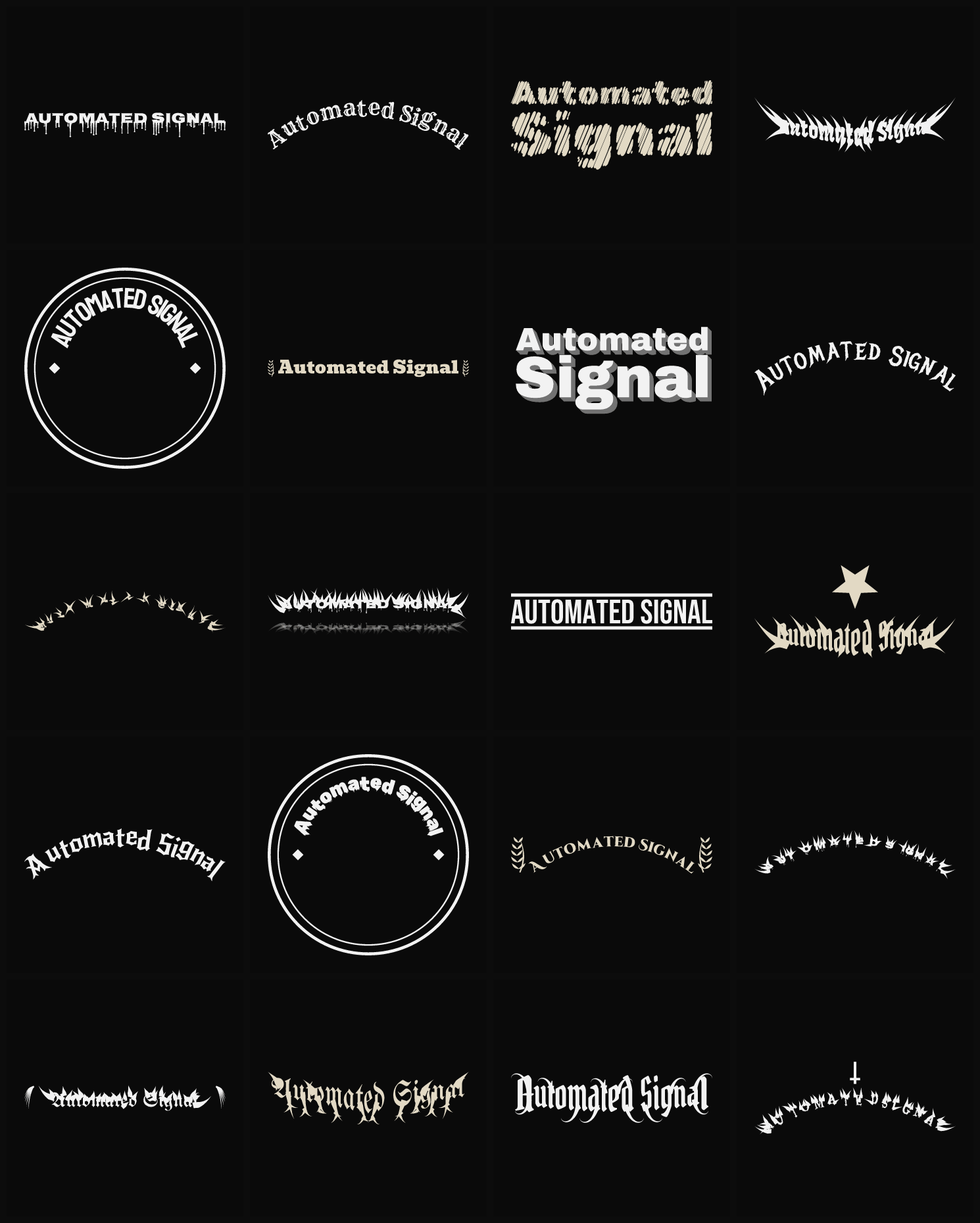 Twenty Automated Signal band logo ideas — different faces, treatments and spike settings