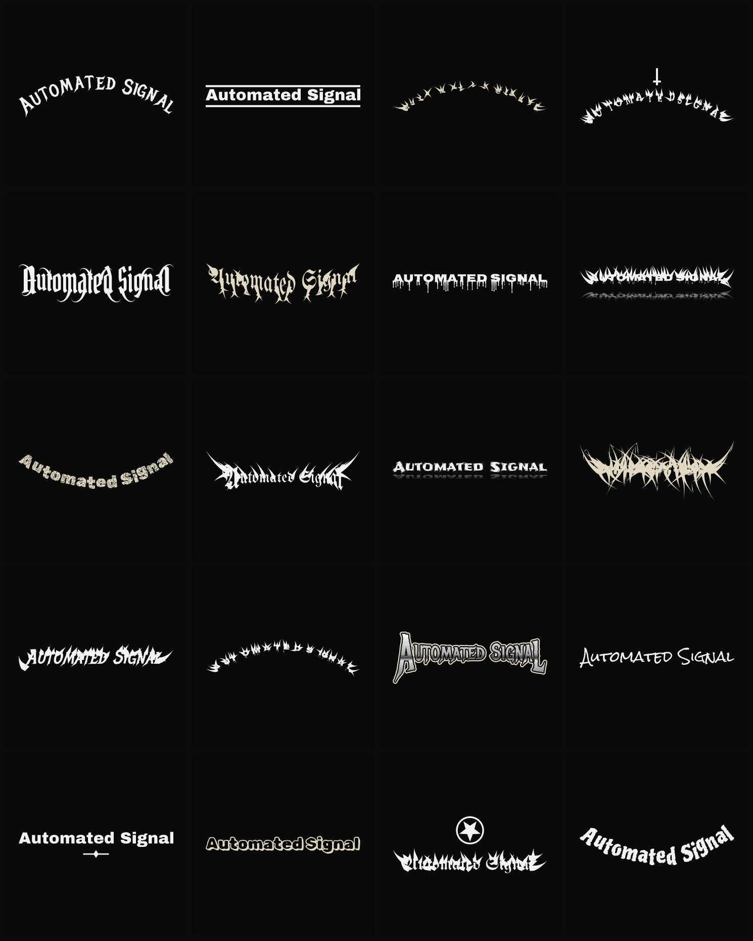 Twenty Automated Signal band logo ideas — different faces, treatments and spike settings