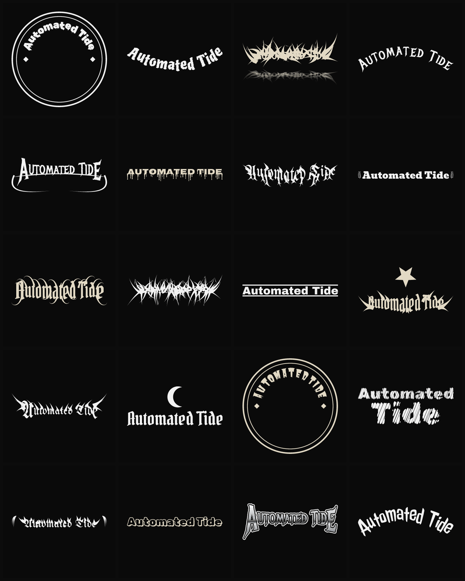Twenty Automated Tide band logo ideas — different faces, treatments and spike settings