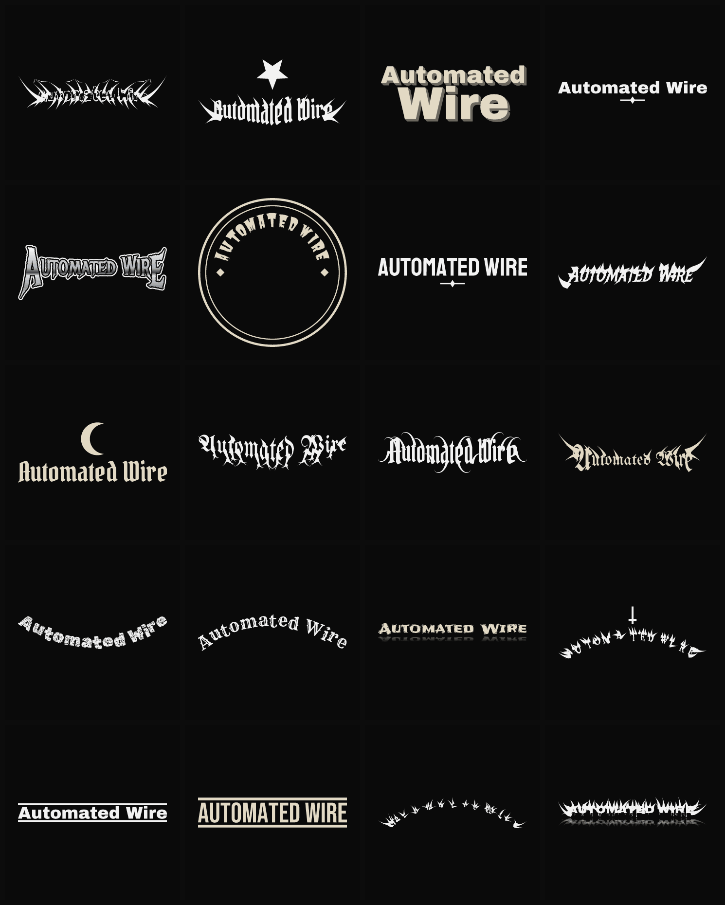 Twenty Automated Wire band logo ideas — different faces, treatments and spike settings