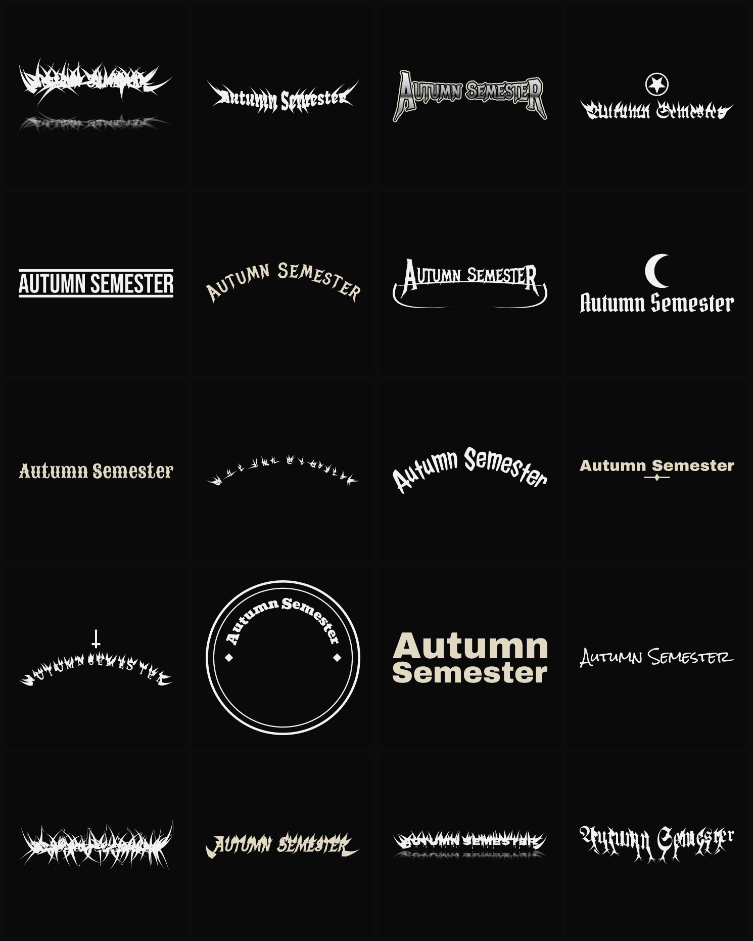 Twenty Autumn Semester band logo ideas — different faces, treatments and spike settings