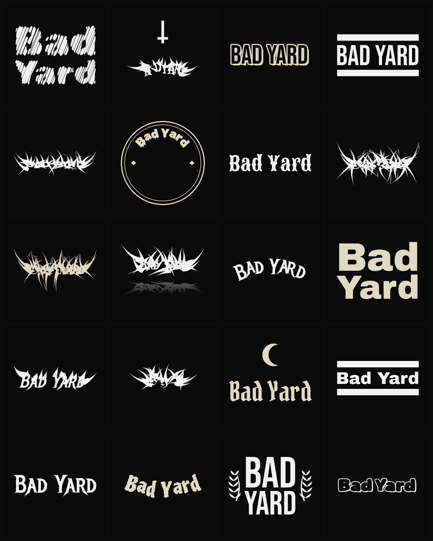 Twenty Bad Yard band logo ideas — different faces, treatments and spike settings