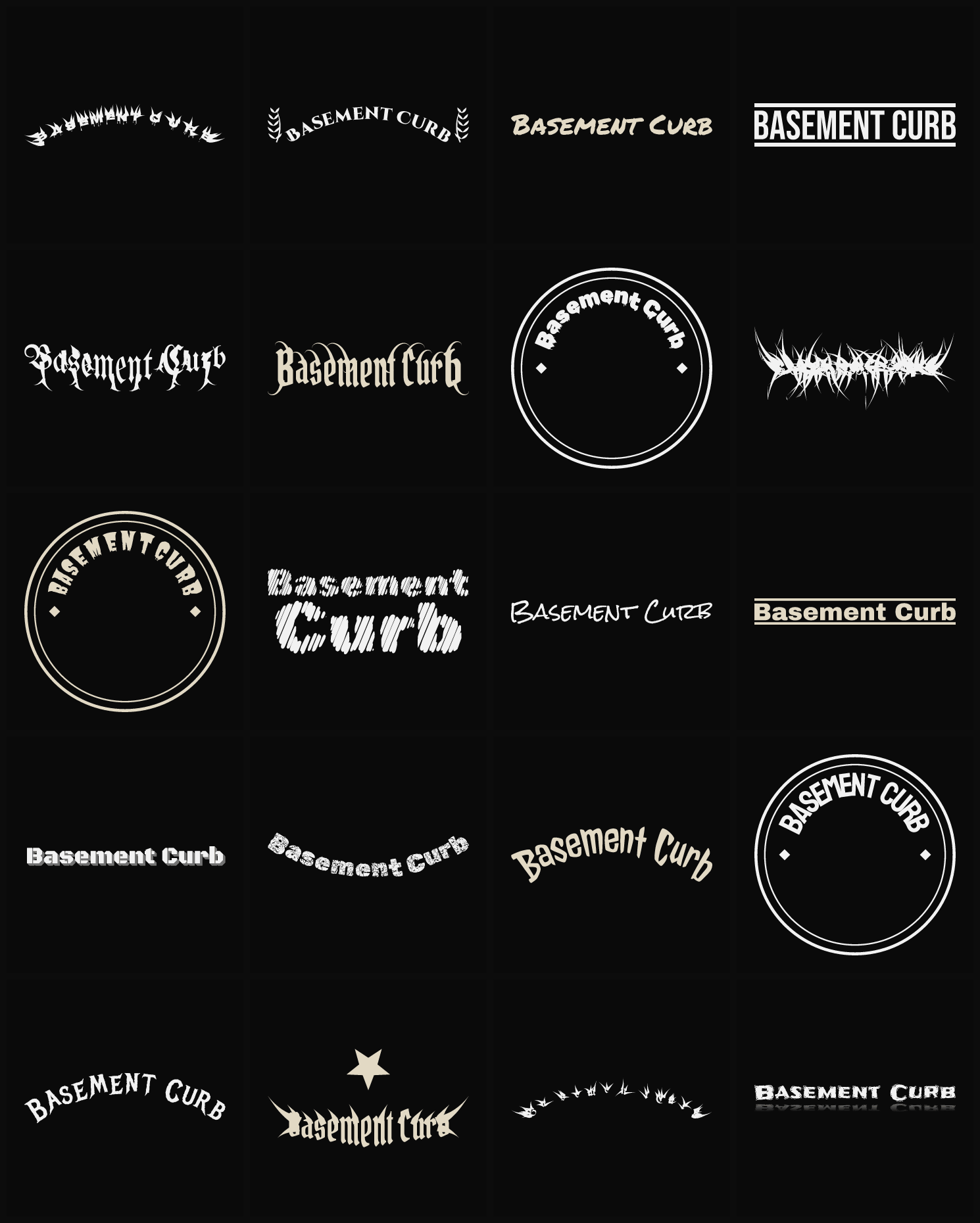 Twenty Basement Curb band logo ideas — different faces, treatments and spike settings