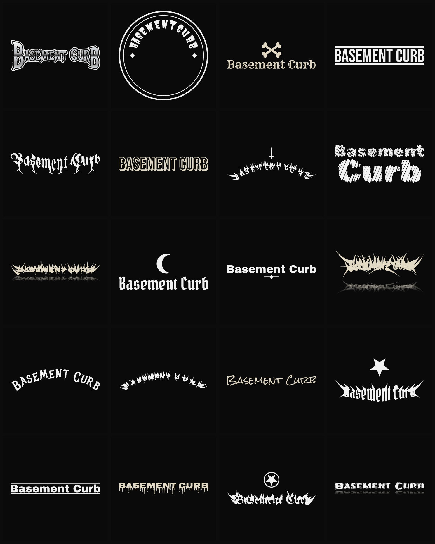 Twenty Basement Curb band logo ideas — different faces, treatments and spike settings