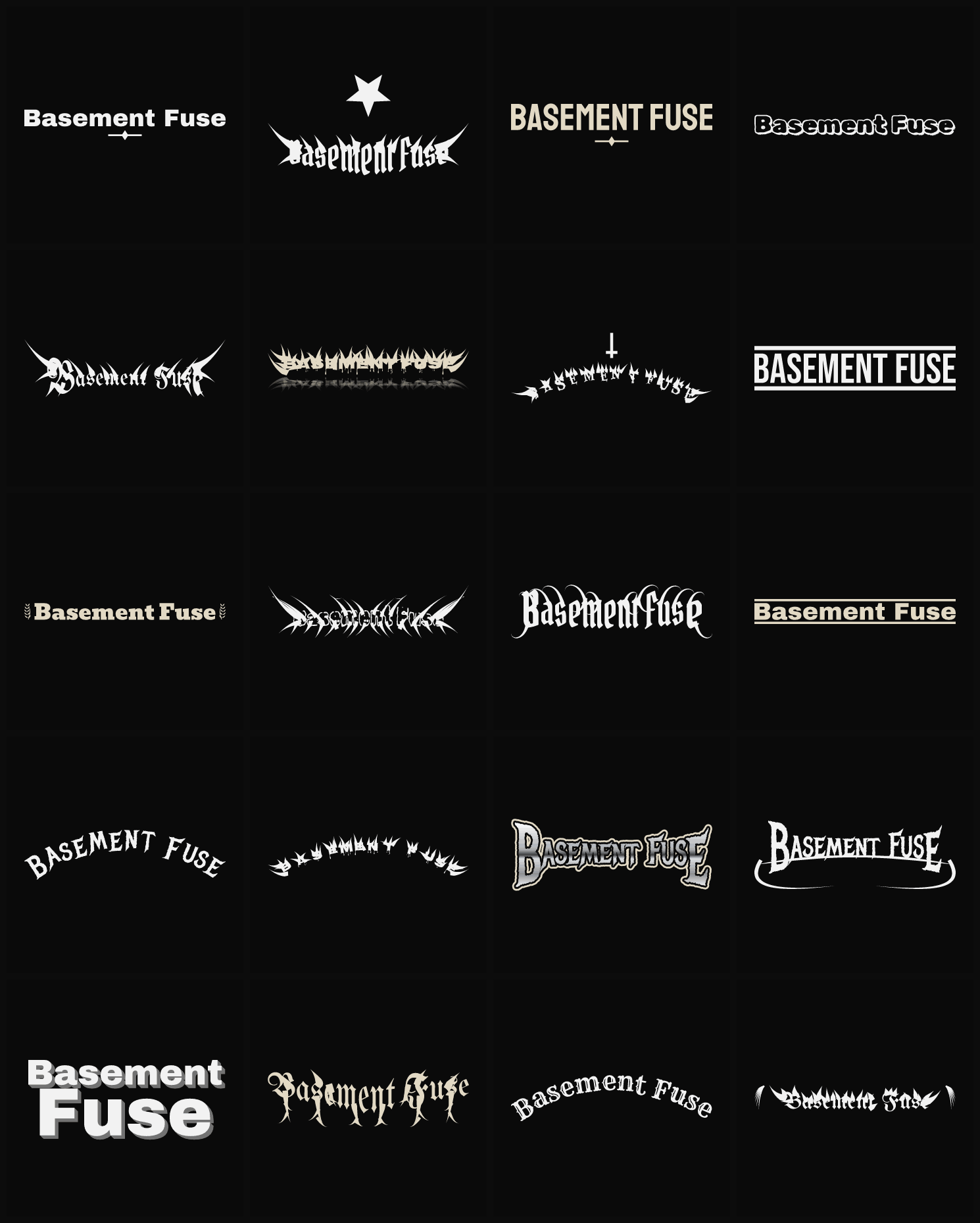 Twenty Basement Fuse band logo ideas — different faces, treatments and spike settings