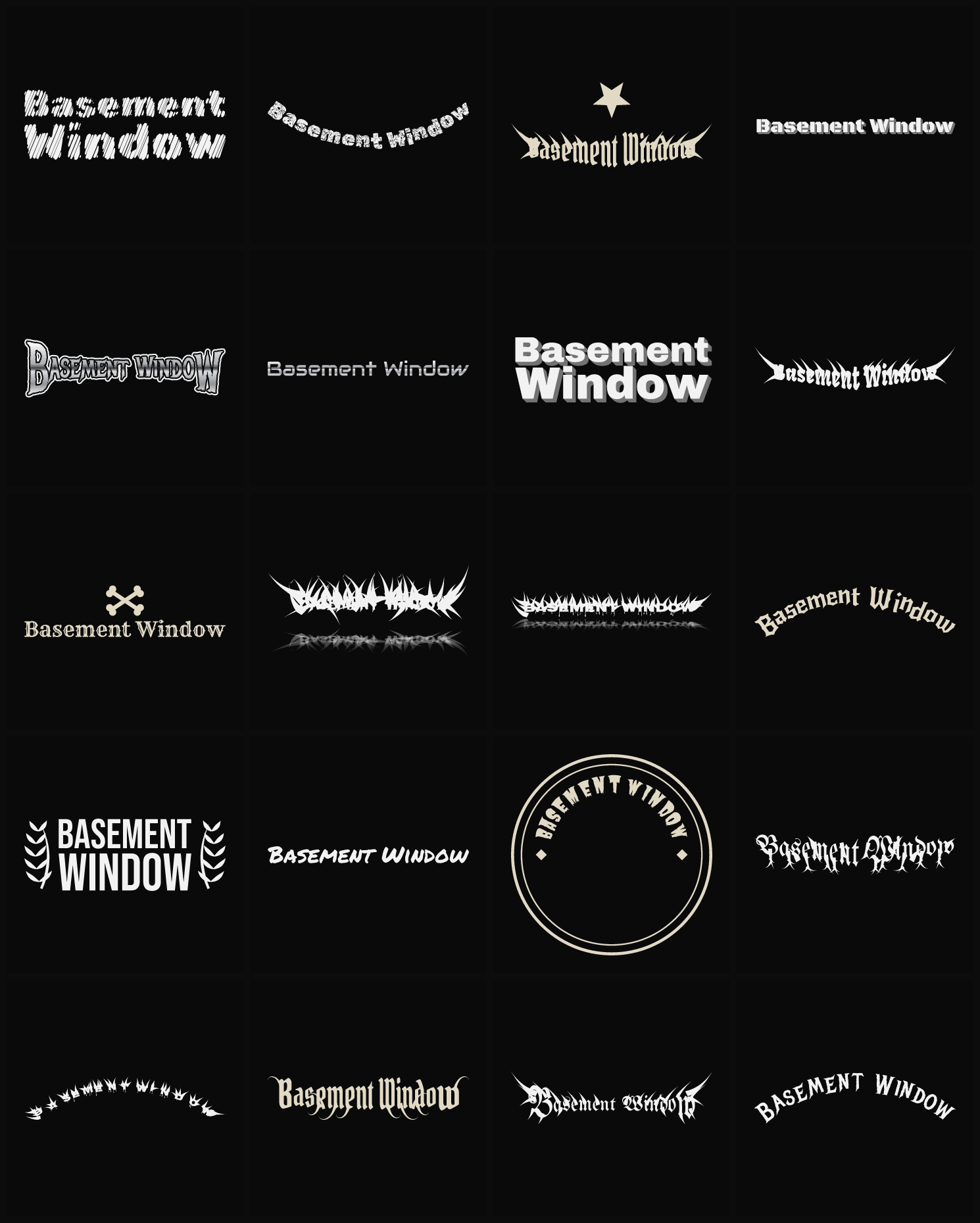 Twenty Basement Window band logo ideas — different faces, treatments and spike settings