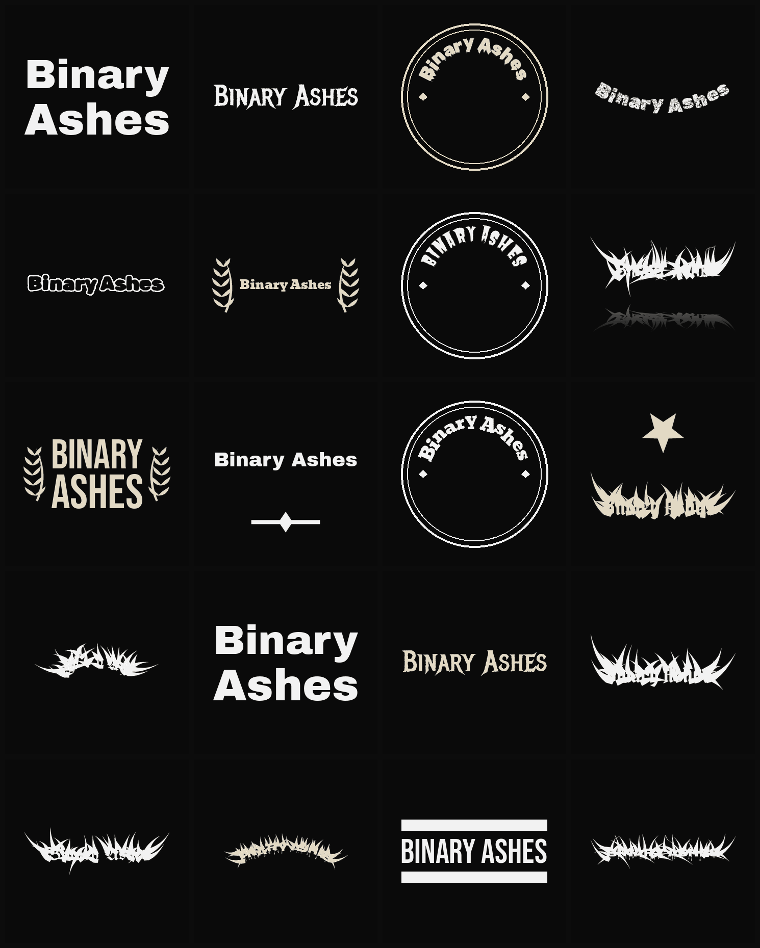 Twenty Binary Ashes band logo ideas — different faces, treatments and spike settings