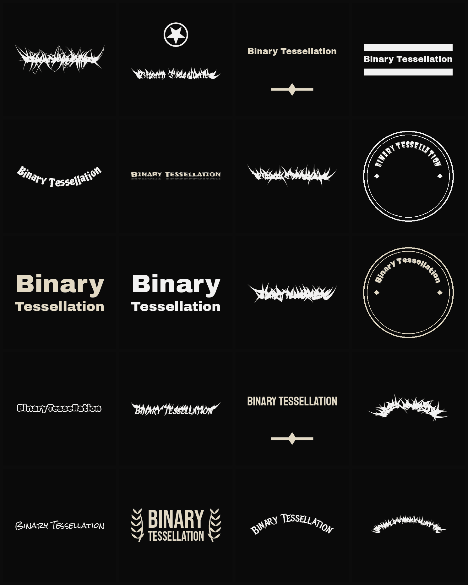 Twenty Binary Tessellation band logo ideas — different faces, treatments and spike settings