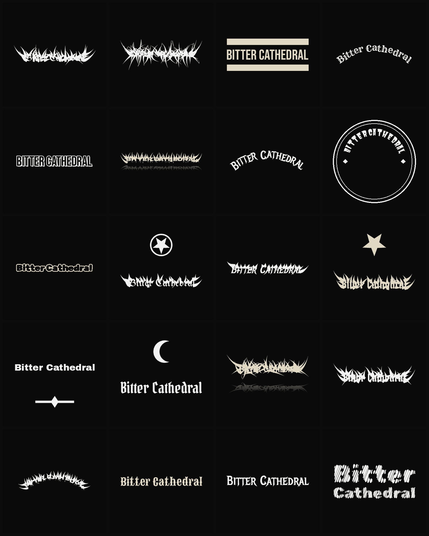 Twenty Bitter Cathedral band logo ideas — different faces, treatments and spike settings