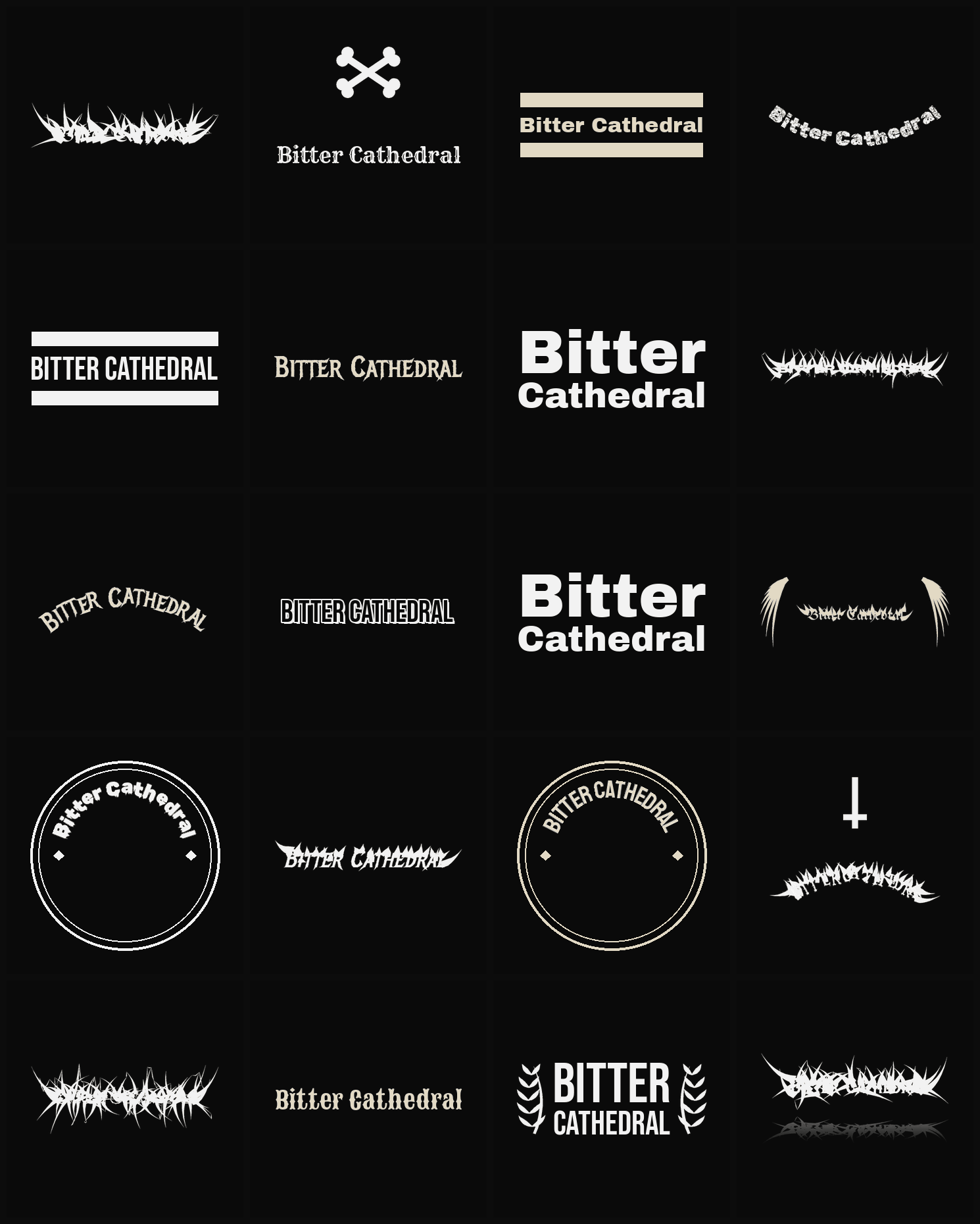 Twenty Bitter Cathedral band logo ideas — different faces, treatments and spike settings