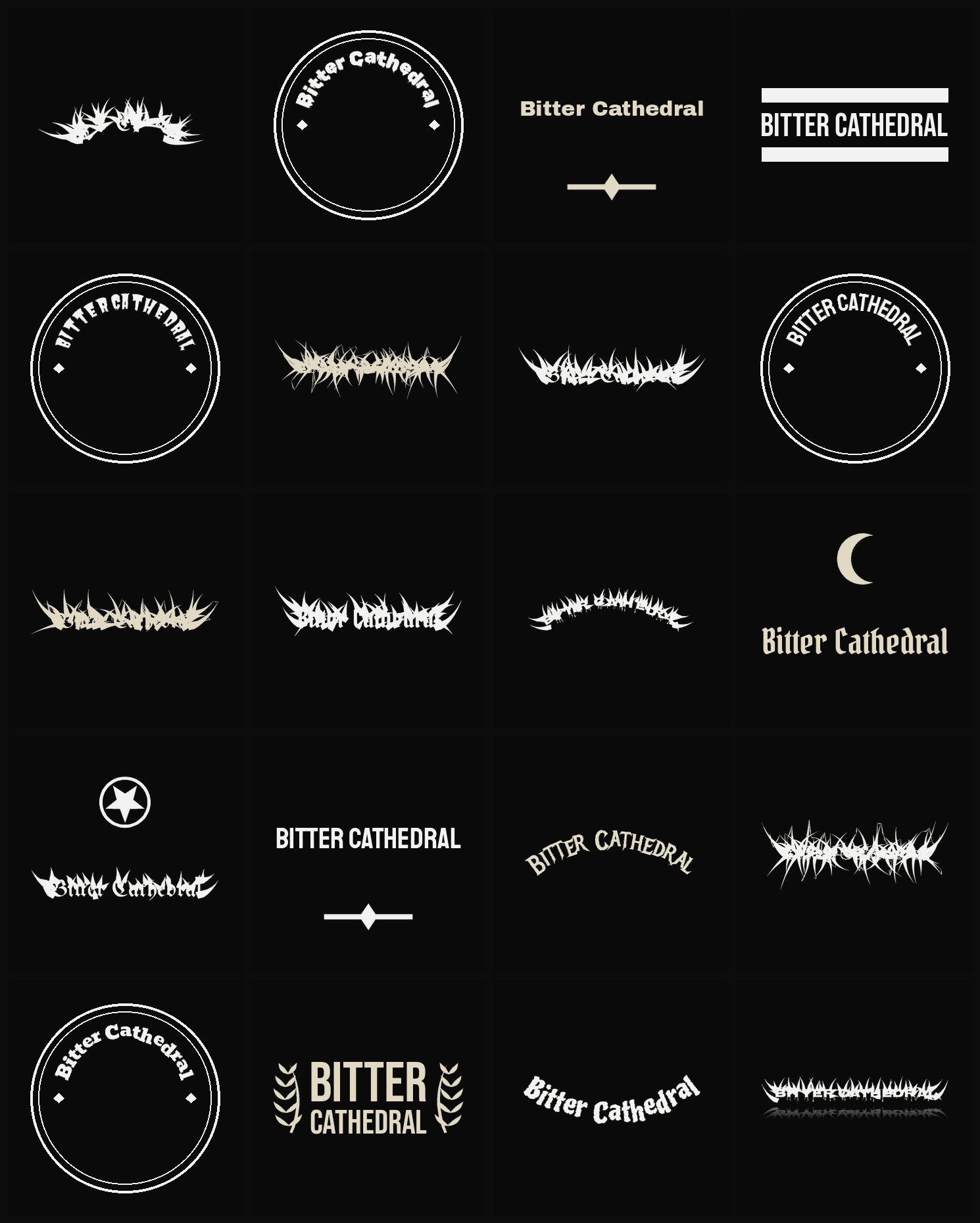 Twenty Bitter Cathedral band logo ideas — different faces, treatments and spike settings
