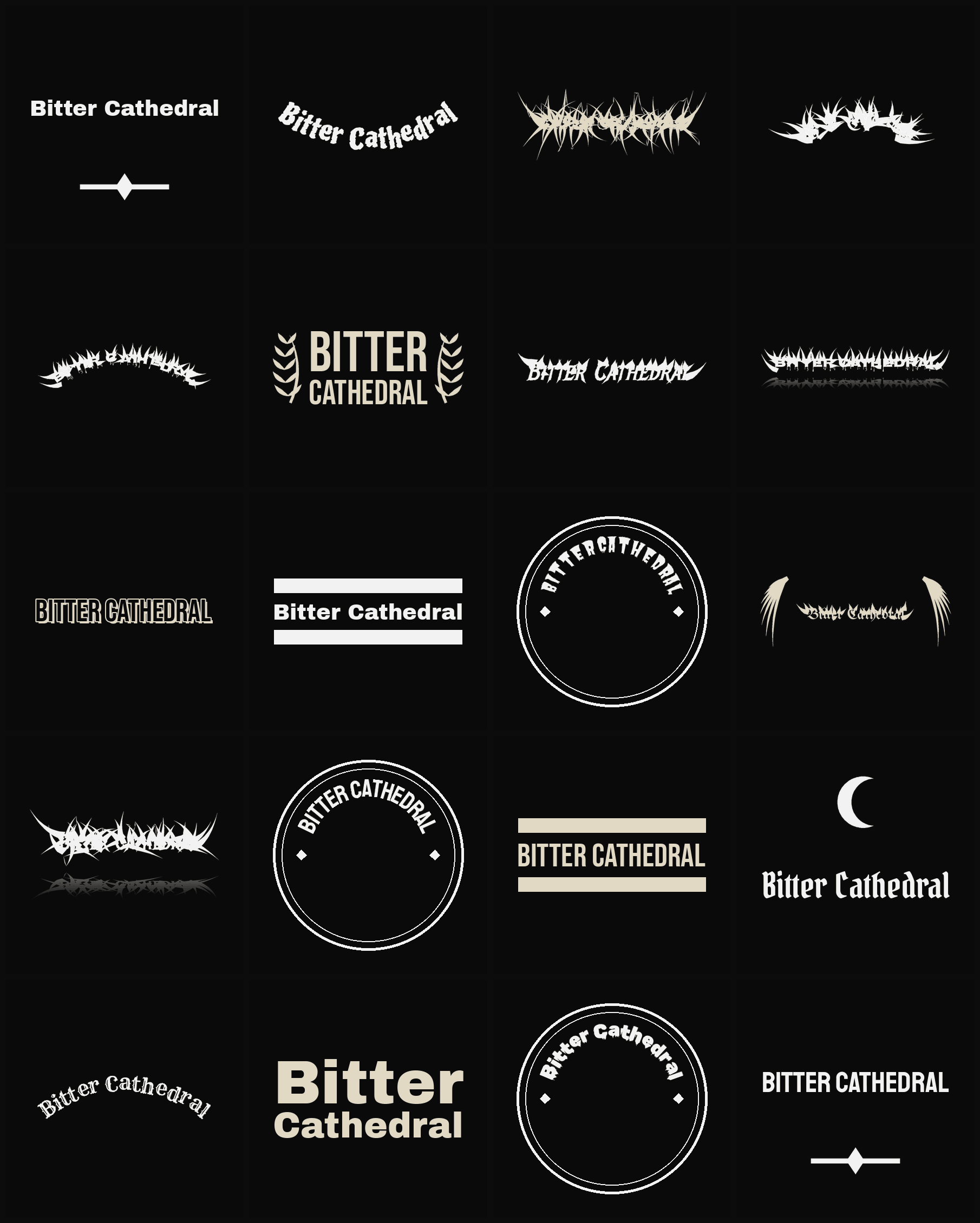 Twenty Bitter Cathedral band logo ideas — different faces, treatments and spike settings
