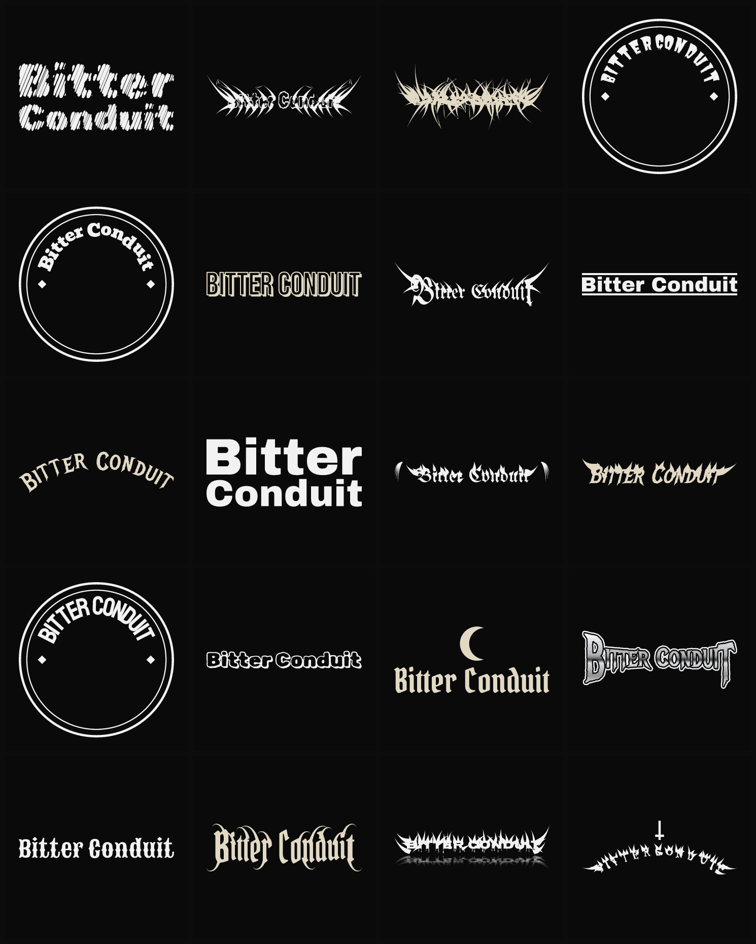 Twenty Bitter Conduit band logo ideas — different faces, treatments and spike settings