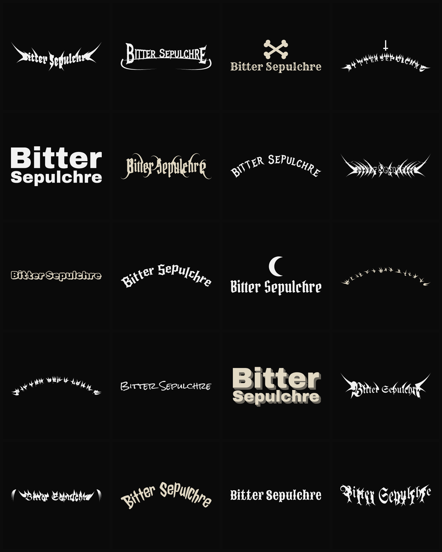 Twenty Bitter Sepulchre band logo ideas — different faces, treatments and spike settings