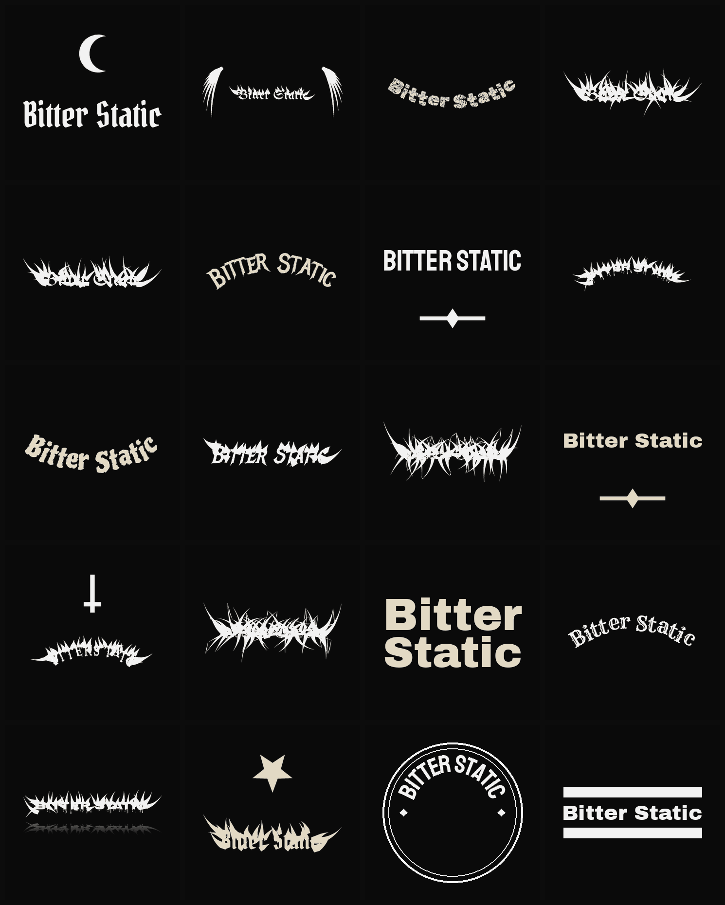 Twenty Bitter Static band logo ideas — different faces, treatments and spike settings