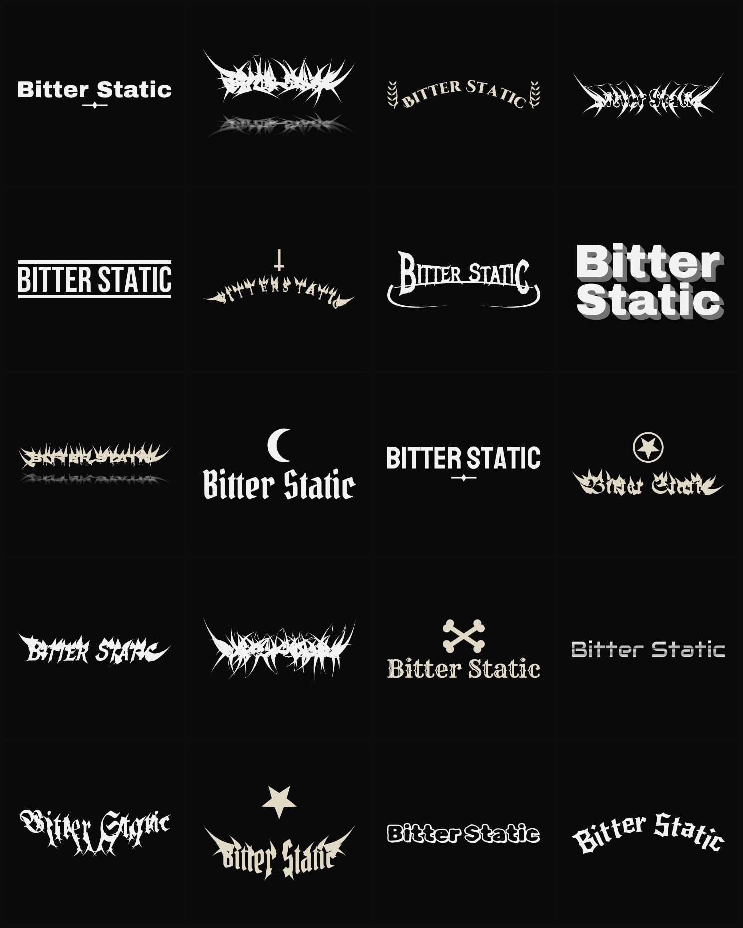 Twenty Bitter Static band logo ideas — different faces, treatments and spike settings