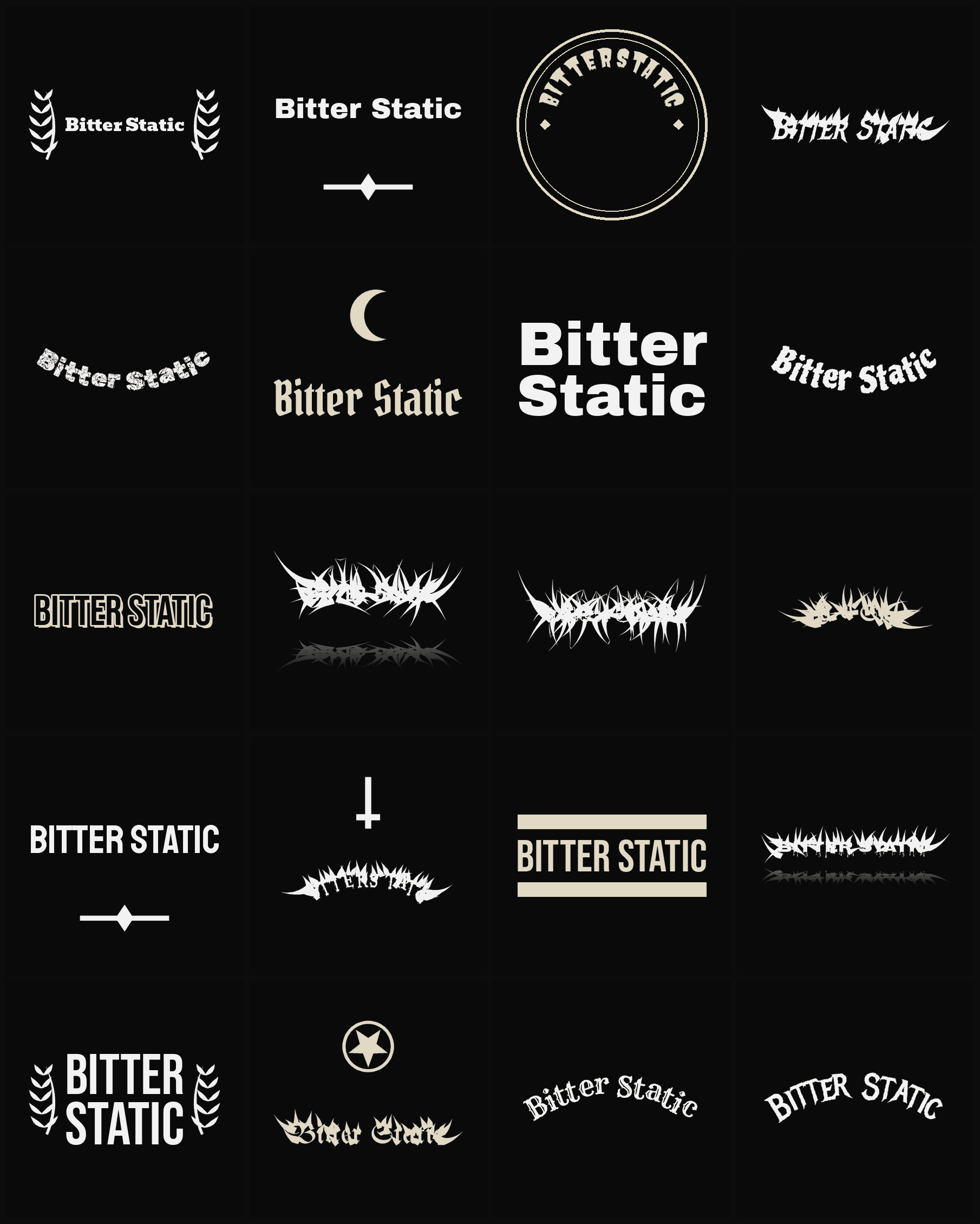 Twenty Bitter Static band logo ideas — different faces, treatments and spike settings