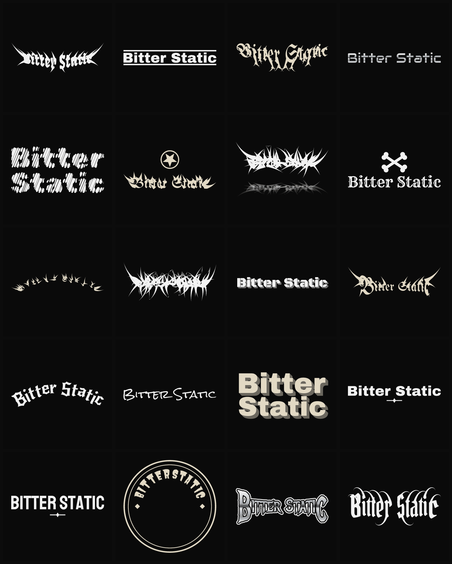 Twenty Bitter Static band logo ideas — different faces, treatments and spike settings