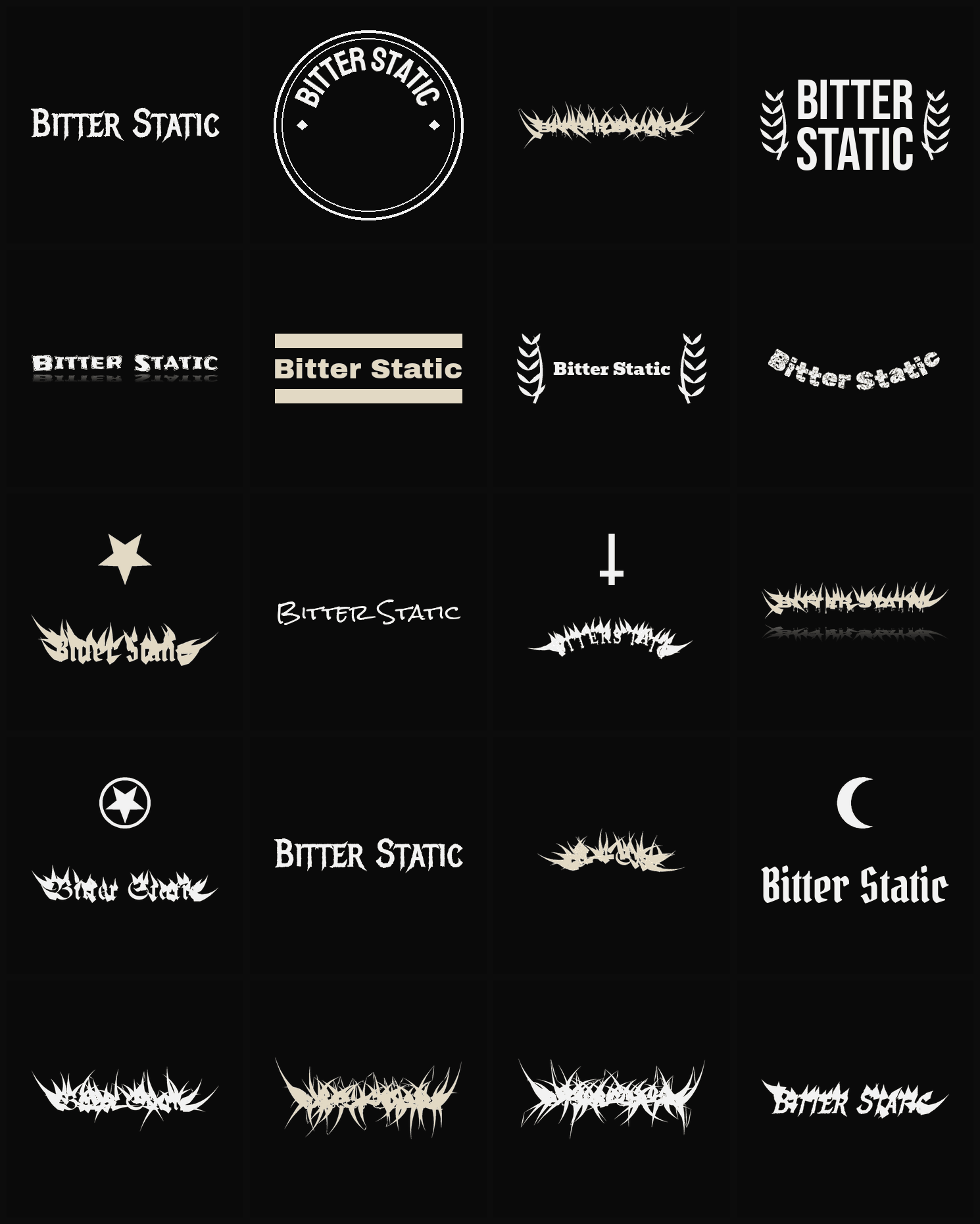 Twenty Bitter Static band logo ideas — different faces, treatments and spike settings