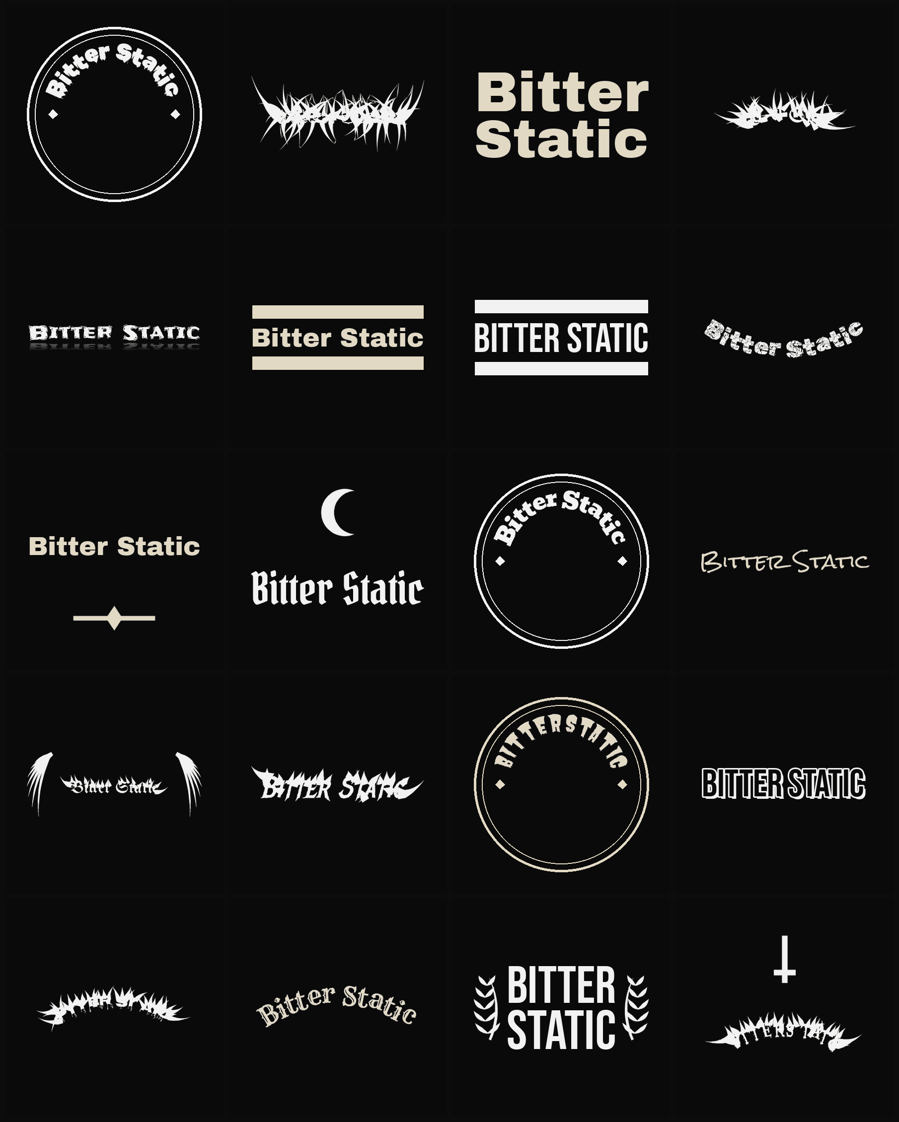 Twenty Bitter Static band logo ideas — different faces, treatments and spike settings