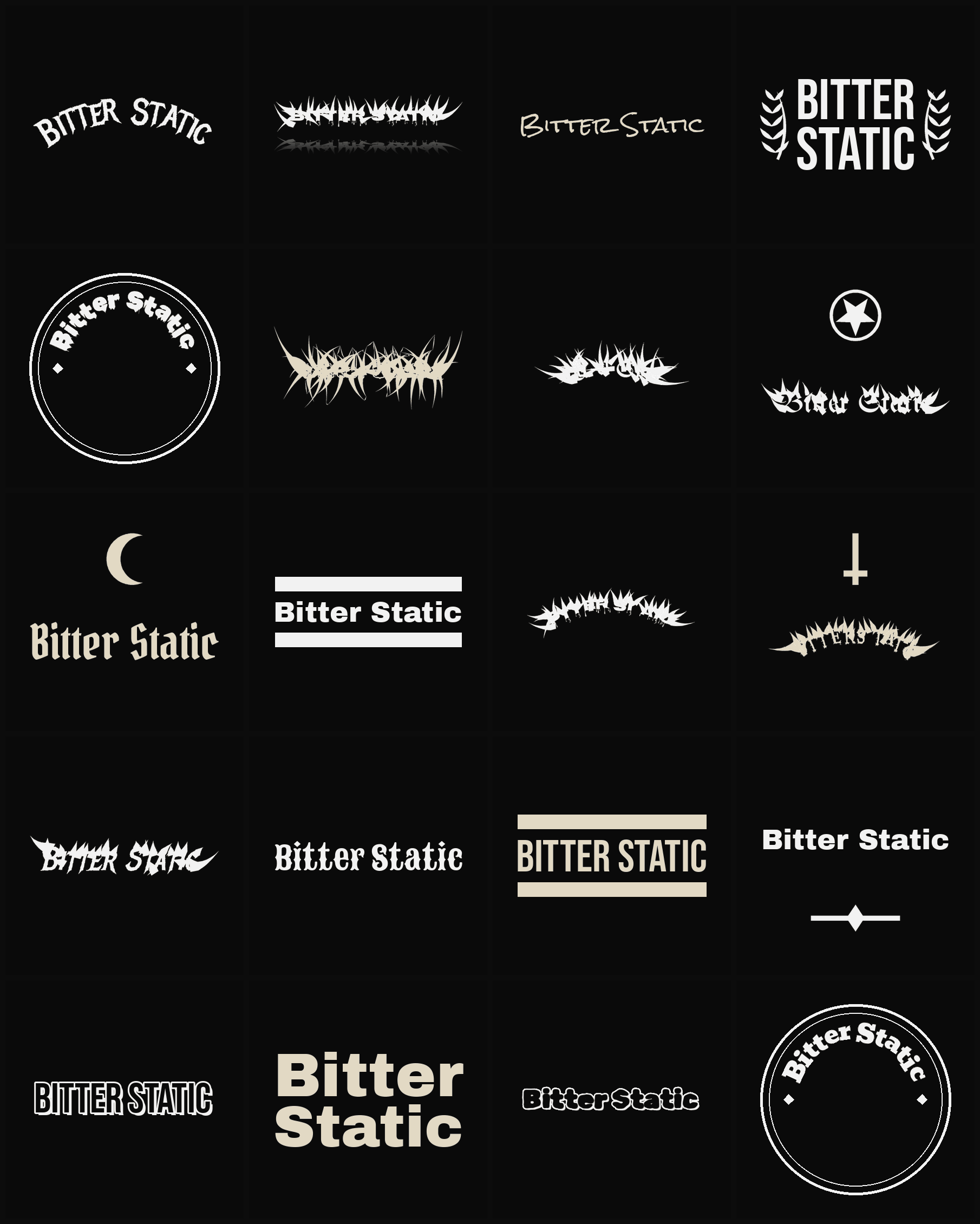 Twenty Bitter Static band logo ideas — different faces, treatments and spike settings