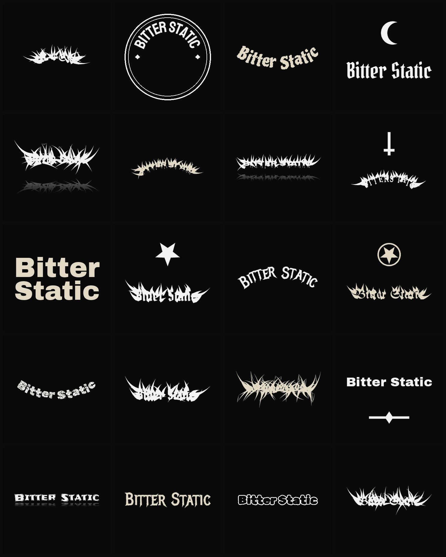 Twenty Bitter Static band logo ideas — different faces, treatments and spike settings